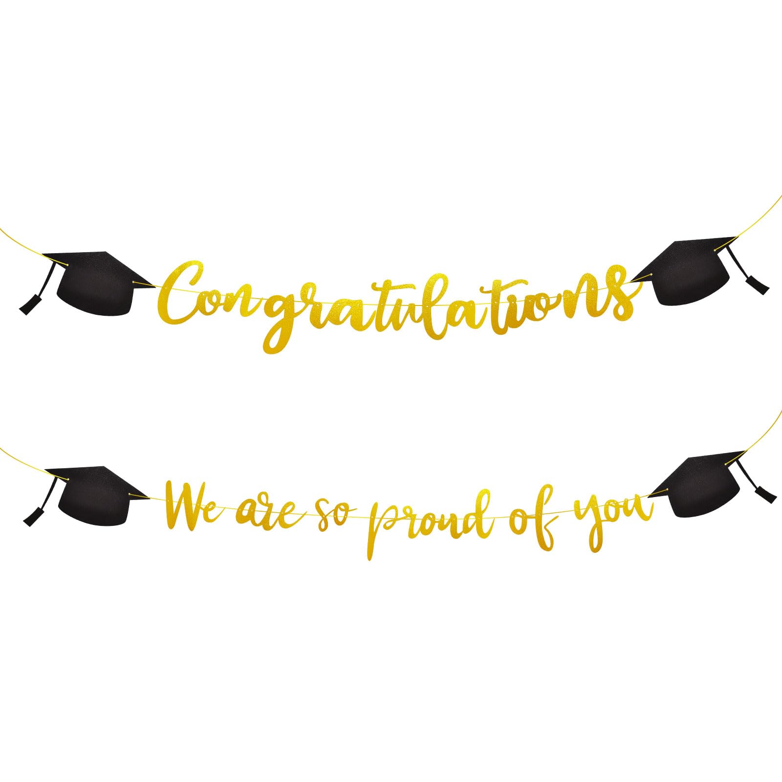 EUPSIIU 1 pcs We are so Proud of You Banner, 1 pcs Congratulations Banner, Graduation Garland with Graduation Cap, for Graduation Baby Shower Retirement Engagement Party, Graduation Party (Gold)