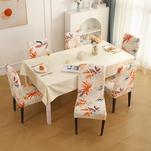 Image of HOKIPO Premium Printed Velvet Dining Chair Cover Set of 6, Amber Serene Flora (AR-5794-D3*6)
