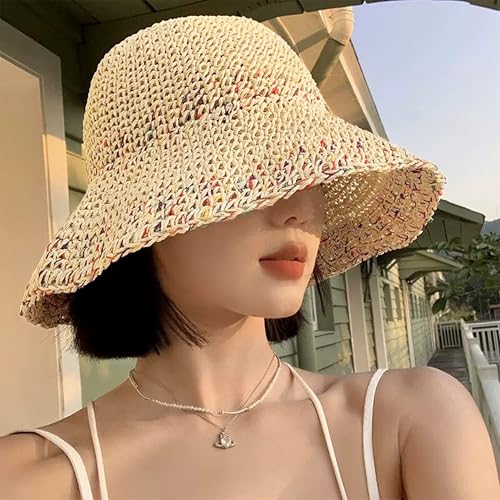 Image of Kraptick Headwear Hats - Lightweight Crocheted Straw Hat for Women, Foldable Summer Beach Hat with UV Protection & Stylish Travel Cap with Wide Brim