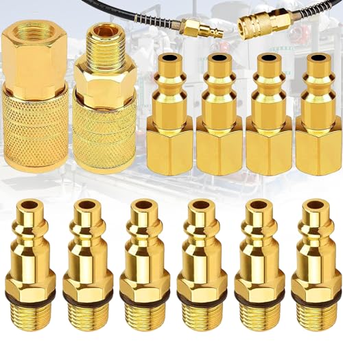 12 Piezas Accesorios de Compresor de Aire Acoplador de Aire y Kit de Enchufe 1/4 Npt Accesorios de Aire Conectores de Línea Aérea para Compresor de Manguera Americano