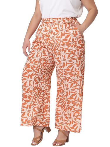 Agnes Orinda Plus Size Palazzo Pants for Women Floral Print High Waist Trousers Wide Leg Pants with Pocket2