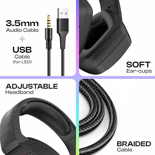 Image of TAG Gamerz Victor RGB Black Over-Ear Gaming Headphone Headset | Soft Ear Cups | 50mm Driver| 3.5mm Audio | 7 Color Breathing RGB with USB | 2m Braided Cable | Adjustable Mic for Calling | Mute Button