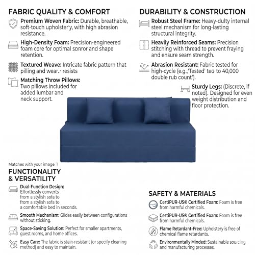 Image of Foldable Four Seater Sofa Bed 6 X 6 Ft Jute Fabric Washable Cover Sofa Cum Bed with Cushions Convertible Sofa Bed for Home (Blue Color - Pre-Assembled)