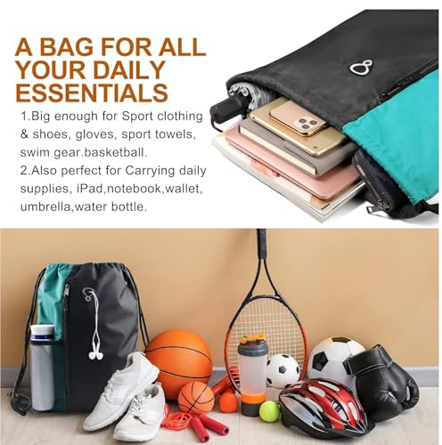 Image of ALASKA Drawstring Backpack Sports Gym Bag Large Size (18 Inch x 14 Inch) for Women & Men, Large Size With Two Zipper Pockets and Water Bottle Mesh Pocket.