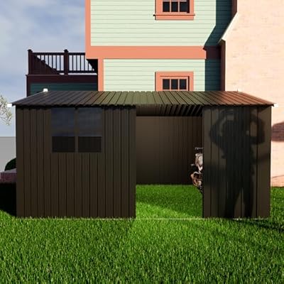 WRTEYEUI 12x10FT Shed Outdoor Storage Shed with Window, Metal Tool Shed with Waterproof Roof and Lockable Sliding Door, Garden Shed for Backyard Patio Lawn, Black