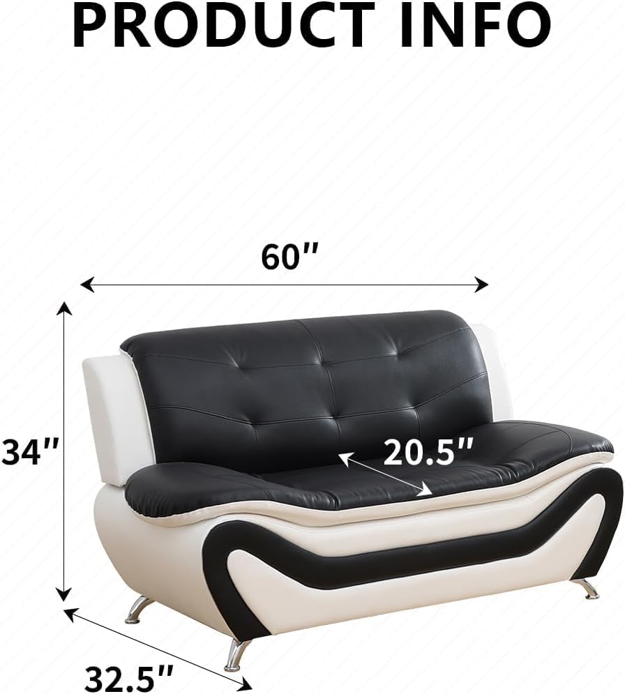 Miniatura 2 de Conjunto de sofá de cuero blanco y negro de alta gama de 2 piezas, estética moderna para un hogar moderno, asientos de sala de estar duraderos y