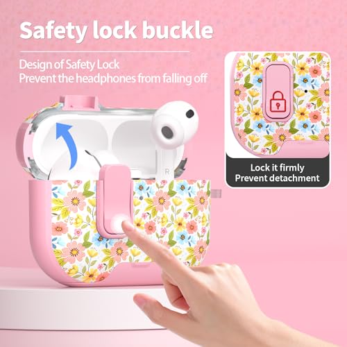 Image of for AirPods Pro 3 Case with Lock & Phone Stand,Cute Floral Pattern Style | PC & TPU Dual Layer Protective Cover with Keychain & Cleaner Pen for Apple AirPod Pro 3rd Generation Women (Dahlia)
