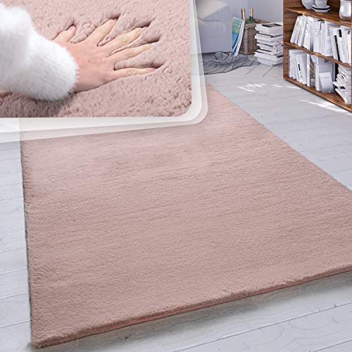 Paco Home Hochflor Teppich Wohnzimmer Schlafzimmer Shaggy Modern Flauschiger Fellteppich Weich Fell Imitat Kunstfell Einfarbig, Grösse:160x230 cm, Farbe:Pink