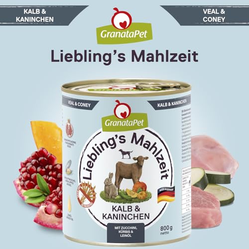 GranataPet Liebling's Mahlzeit Multipack 1, Nassfutter für Hunde im Probierpaket, Alleinfuttermittel ohne Getreide, Hundefutter mit hohem Fleischanteil & hochwertigen Ölen, 6 x 800 g
