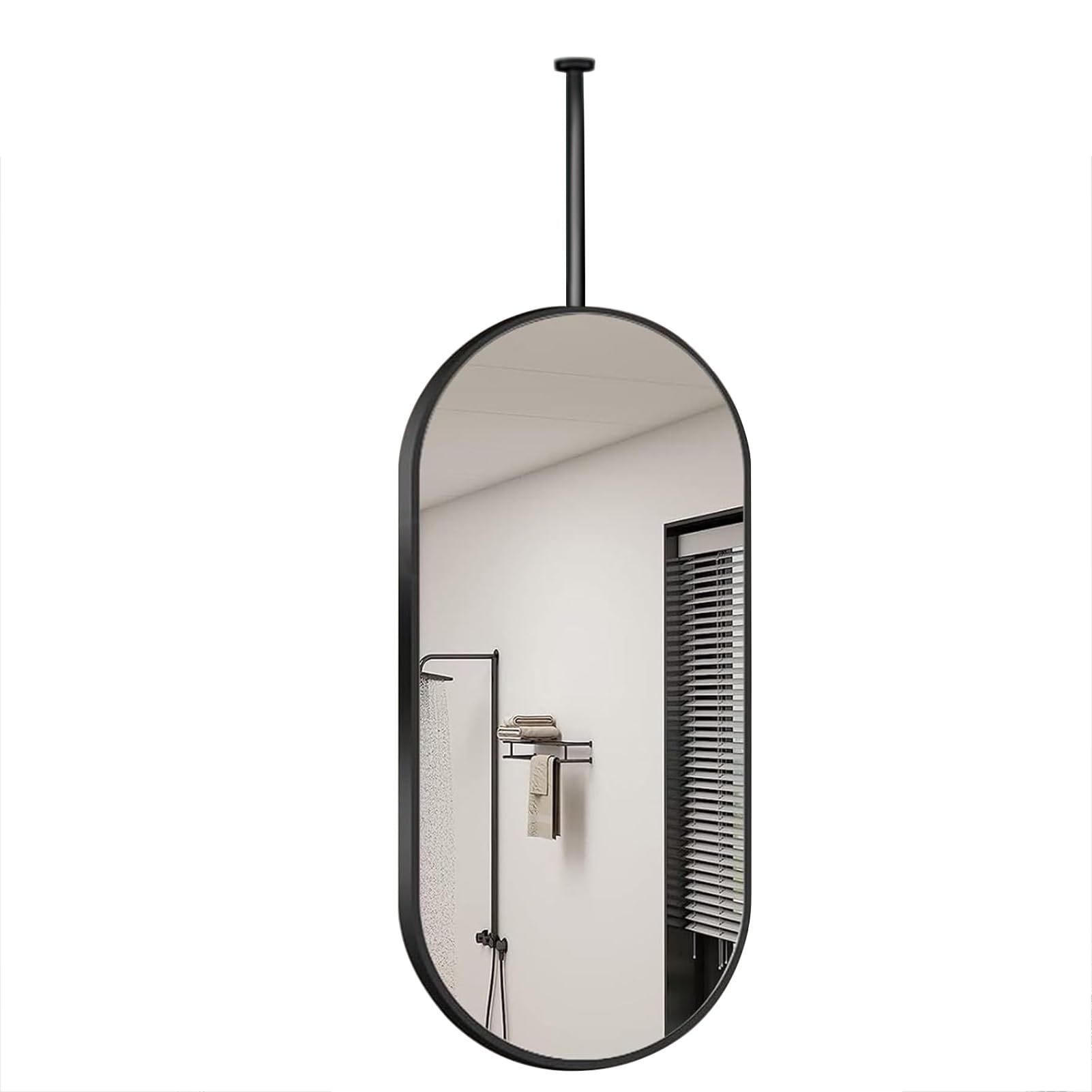 FGXHHS Modern Ceiling Hanging Oval Mirrors with Black Metal Frame | Bathroom Floating Makeup Shaving Mirror - Poles Can Be Customized (Size : 50cmx70cm)