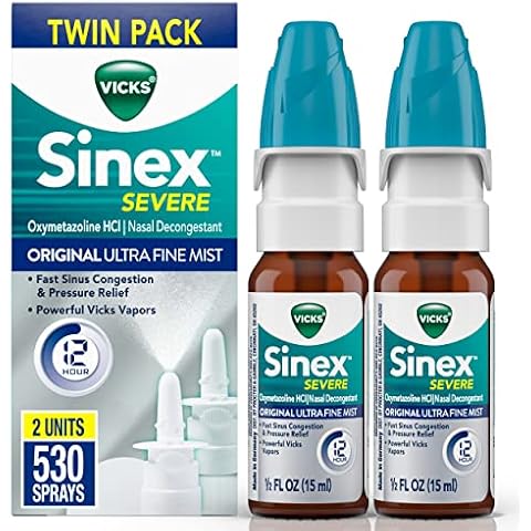 Vicks Sinex SEVERE Nasal Spray, Original Ultra Fine Mist, Decongestant Medicine, Relief from Stuffy Nose due to Cold or Allergy, & Nasal Congestion, Sinus Pressure Relief, 265 Sprays x 2 Cover