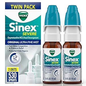 Vicks Sinex SEVERE Nasal Spray, Original Ultra Fine Mist, Decongestant Medicine, Relief from Stuffy Nose due to Cold or Allergy, & Nasal Congestion, Sinus Pressure Relief, 265 Sprays x 2