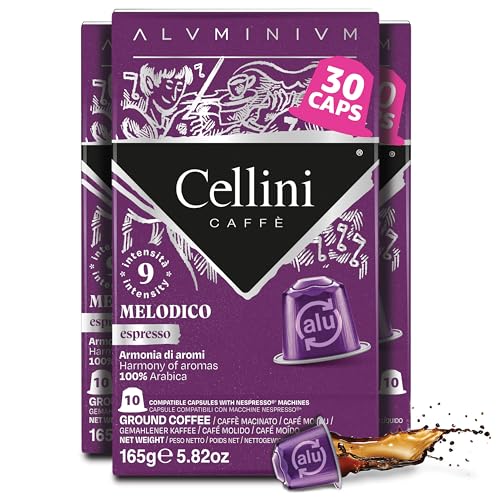 Image of Cellini Caffe Melodico Aluminum Nespresso Pods, 30 Count, Dark Roast Coffee Capsules, 100% Nespresso Original Machine Compatible, Strong