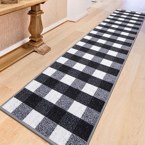 Machinewashablecheckeredbuffaloplaiddesignnonsliprubberback3x10traditionalrunnerrugforhallwaykitchenbedroomlivingroom27x910blackcheckered  Urban Country Home Decor Machine washable checkered buffalo plaid design non slip rubberback 3×10 traditional runner rug for hallway kitchen bedroom living room 27 x 910 black checkered  urban country home decor
