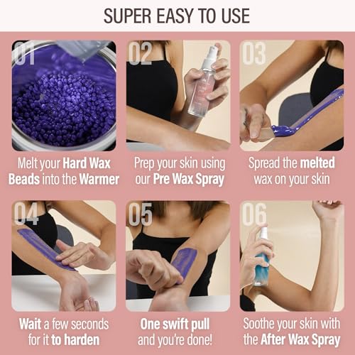 Image of Tress Wellness Waxing Kit for Sensitive Skin - Safe for Face & Skin, Prep & Aftercare Spray, Easy to Use - At-Home Kit for Face, Bikini, Brazilian & Full Body - Digital Display, Dusty Pink Air