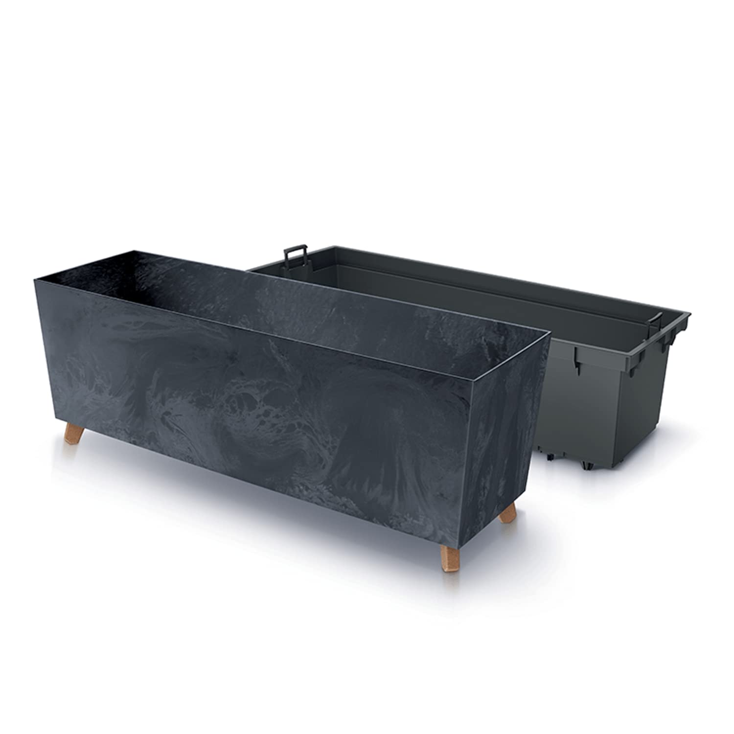 URBI Case Beton Effect N Jardinière avec réservoir intérieur, Anthracite, 77 x 23,5 x 30 cm