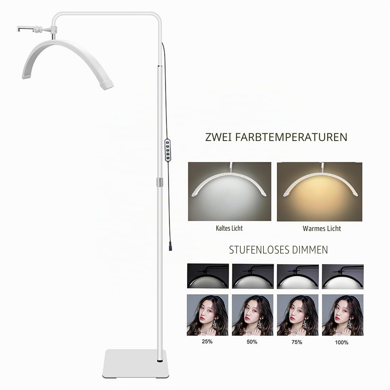 ayex LED Beauty Lampe 24 Zoll Standleuchte für Studio & Kosmetik weiß M6X