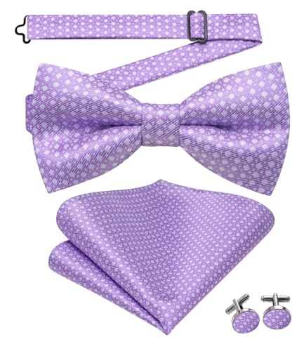 Image of Hi-Tie Bow Ties for Men Pre-Tied Pocket Square with Cufflinks Mens Bowtie Sets for Wedding Formal Party