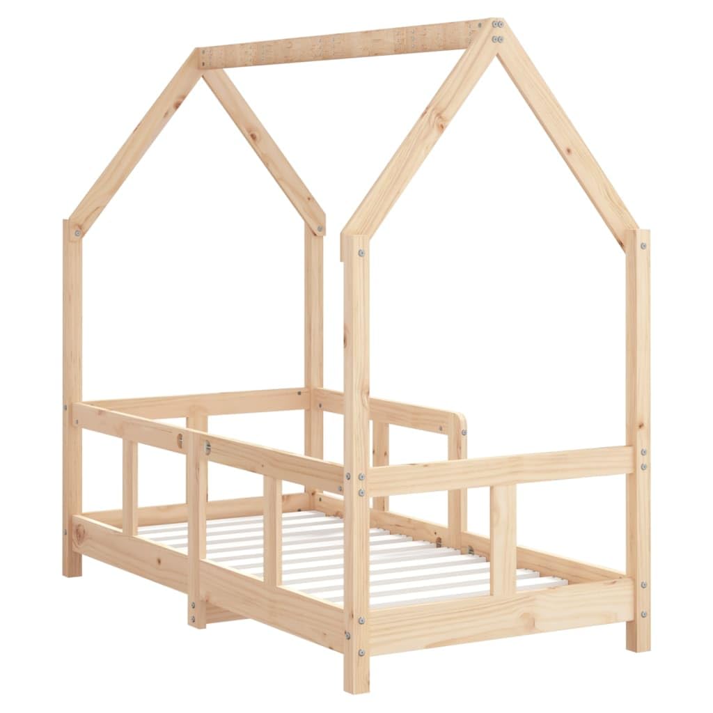 Lettino per bambini, 70 x 140 cm, in legno massello di pino con rete a doghe, letto a sbarre per bambini, spazio per dormire e area giochi, in legno stabile per la cameretta dei bambini