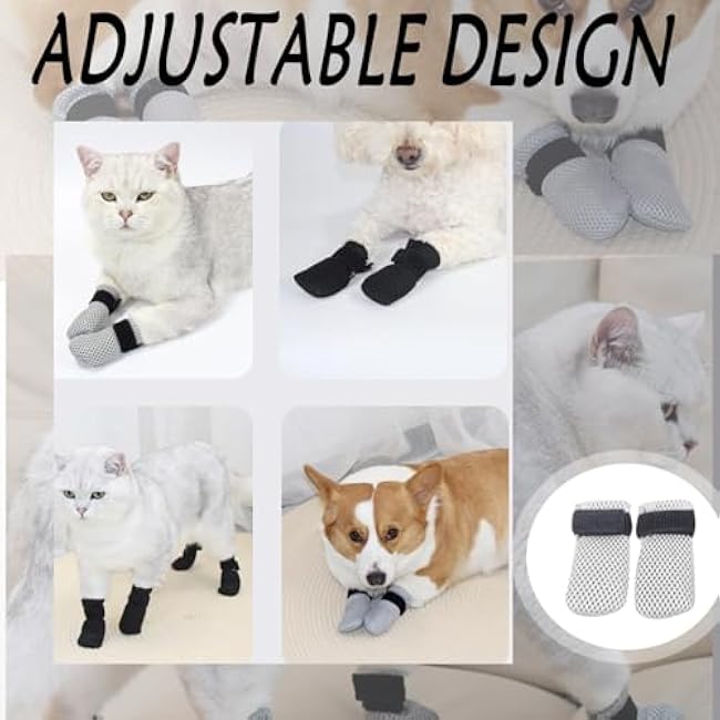 4 Pcs Cat Paw Protector Boots - Adjustable Anti-Scratch Sleeves for Bathing, Grooming & Vet Visits - Soft Breathable Mesh Gloves for Cat Nail Trimming, Nursing & Recovery-DECnq780