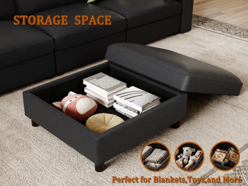 Image of EASE MOOSE Leather Sectional Couch Sleeper, Modular Sofa Bed, Black