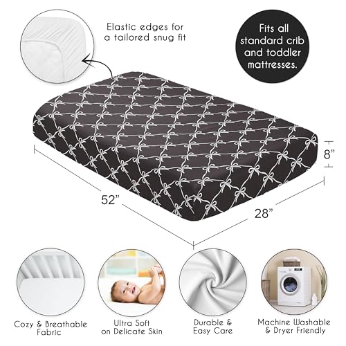 Image of Sweet Jojo Designs Fitted Baby Crib Sheets (Black and White Bows) for Girls, Infant Nursery, Toddler Room - Standard Size (White & Black Bow for Shabby, Ballet, Dancer, Ballerina Princess Collection)
