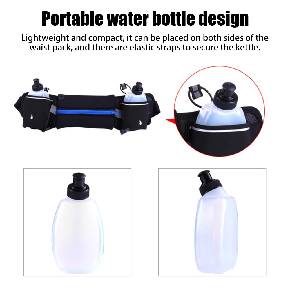 Riñonera para correr, impermeable, con 2 soportes para botella de agua, correa ajustable y diseño de agujero para auriculares para senderismo, correr, caminar, trotar, acampar, Green