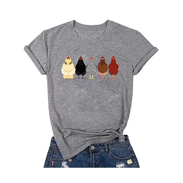 Chicken-Tshirt-Mom-Cute-T-Shirts-Womens-Short-Sleeves-Farm-Country-Casual-Tee-Tops Chicken Tshirt Mom Cute T Shirts Womens Short Sleeves Farm Country Casual Tee Tops Gray