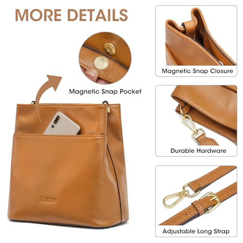 Image of Kattee Leather Handbags for Women 2026, Soft Shoulder Tote Crossbody Purses Bucket Bags with 2 Detachable Straps