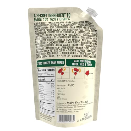 Image of Indira's Tomato Paste 450Gm, 3-X Thicker Than Tomato Puree, Add Rich Flavour & Colour Of 100% Ripe Tomatoes To Make Your Dishes Tastier With Ease