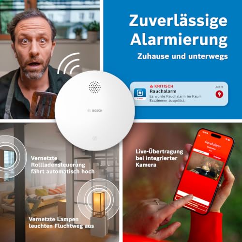 Bosch Smart Home Rauchwarnmelder II, Smarter Rauchmelder mit Sirene & App-Alarm, vernetzter Brandschutz im ganzen Zuhause… – Ansicht 4