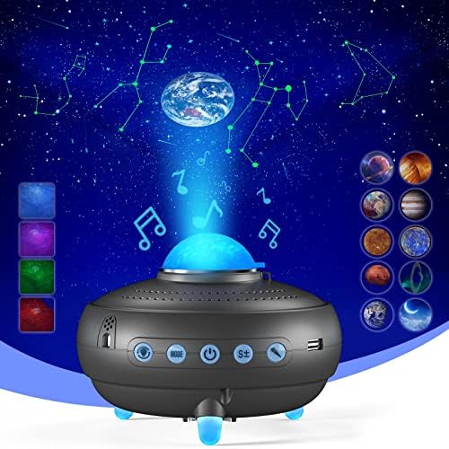 HomonicLED Starry Sky Projector, Galaxy Projector Night Light with 12 Constellations and 10 Planets with Bluetooth Music Speaker & Voice and Timer Star Projector for Children Adults (Darkgrau)