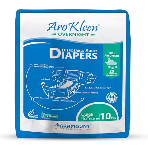 Image of 2X Overnight Adult Diapers Tape Style|Large Size (L)|Waist Size 101-150 Cm (40 inch- 59 inch)|16 Hr Absorption Protection|Unisex|Leak Proof|Wetness Indicator- 10 Counts