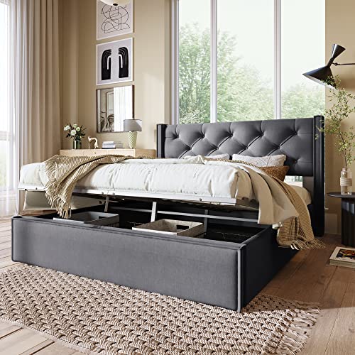 KUAKE Letto Imbottito 160x200 con Contenitore Grigio Scuro