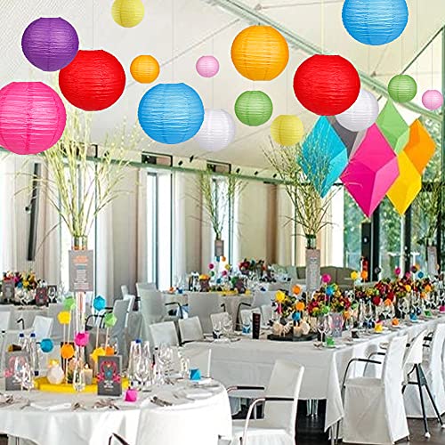 Image of Paper Lanterns Decorative, Party Supplies for Wedding Rainbow Birthday Party Mexican Fiesta Decorations Colorful 15pcs