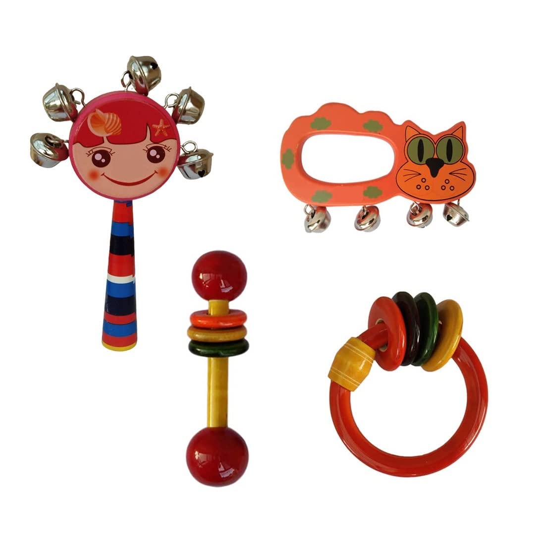 Channapatna Toys Wooden Rattles Toys for Baby/New-Born, Infant Kids - Set of 4 pcs - Multicolor - Discover Sounds, Develops Sensory Skills (B09RW5VRYQ) Amazon Price History, Amazon Price Tracker