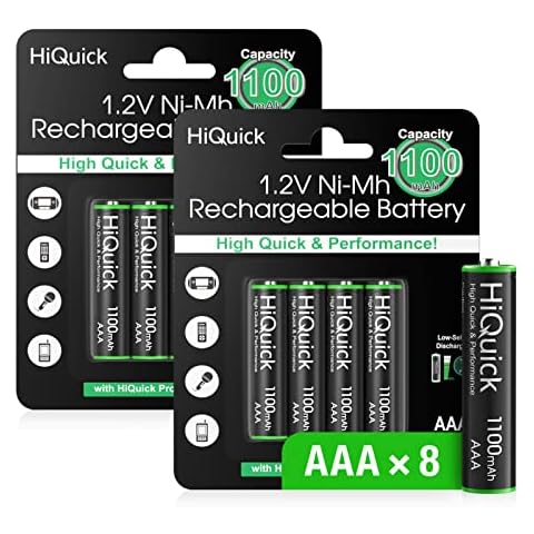 HiQuick AAA Rechargeable Batteries 1100mAh, 8 AAA Rechargeable Battery 1.2V High Performance, Retailer Package Cover