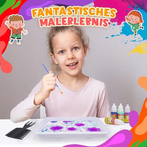 Hapikids Bastelset Marmorierfarbe für Kinder, Bastelset Kinder ab 6 Jahre Geschenk Mädchen 5-12 Jahre Spielzeug ab 6-12 Geschenke 6-11 Jahre Basteln Mädchen 8 Jahre