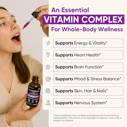 Image of Vitamin B Complex 23000mcg - Methyl B12| B9 Folic|B7 Biotin,B1,B2,B3,B5,B6 | Vitamin B Complex Liquid Drops for Men & Women with Vitamin C, Choline & Inositol for Energy, Immune & Brain Support - 2Oz