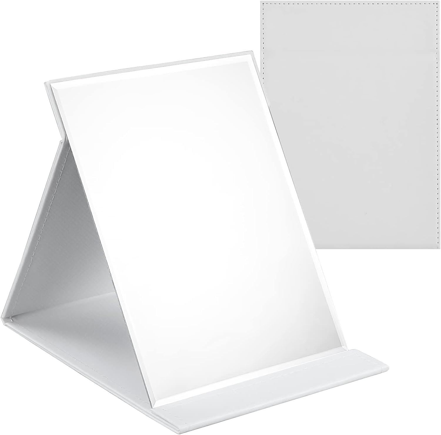 Kolorful PU Leather Vanity Mirror with Stand HD Compact Foldable Mirror Glass ProtableDesk Camping Travel Personal Tabletop Hand Mirrors Princess Mirror Square Makeup Mirror Small Mirror (White)-image-41