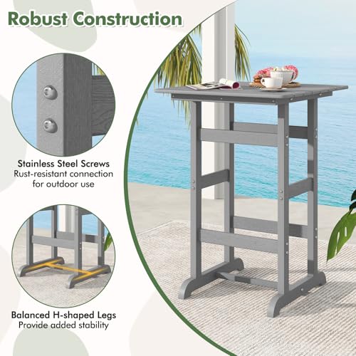 Image of Giantex 42 inch Height Outdoor Tall Bar Table, HDPE Square Pub Tables with Wood Grains, High Top, Cocktail Bistro Table for Adirondack Chairs, Patio, Garden, Poolside, Yard, Balcony, Grey