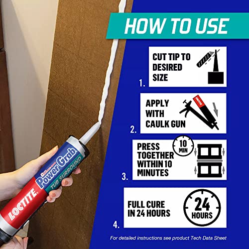 Image of Loctite Power Grab Tub Surround Construction Adhesive, 9 fl oz Cartridge, 1 Pack