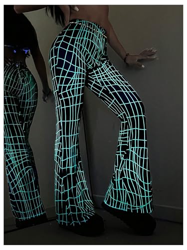 Milumia Women's Geometric Plaid Bell Bottoms Y2K Sheer Flare Leg Mesh Pants2