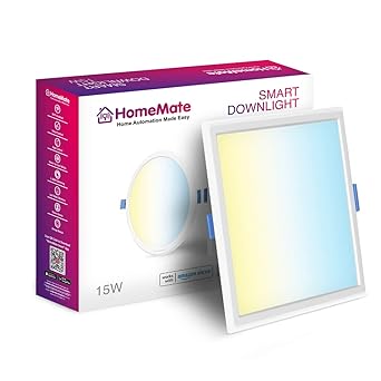 HomeMate WiFi CCT Smart LED Downlight | 15 Watt, Square | Tuneable White, Shades of White from Warm to Cool White | Compatible with Alexa, Google Home and Siri (Pack of 1)