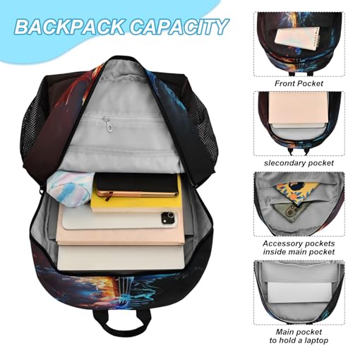 Violin-fire Print Kids Backpack Set for Girls Boys Elementary Middle School Bag with Lunch Box4