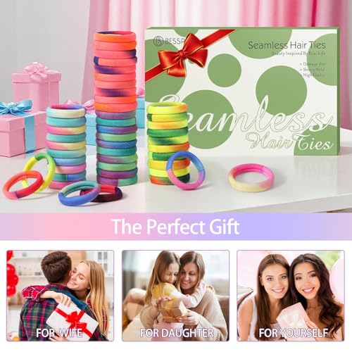 Image of Bessrung 100PCS Gradient Rainbow Elastic Hair Ties No Damage for Women Girl | Seamless Hair Elastics, Snag-Free Hair Bands for Thick Thin Hair, Strong All-Day Hold, Hair Accessories for Everyday Use