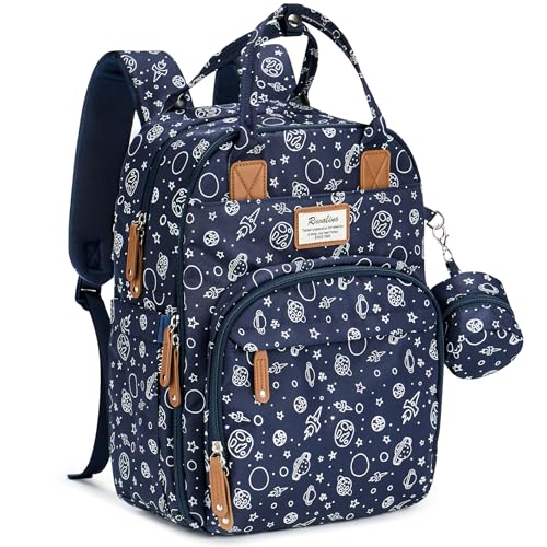 Image of RUVALINO Diaper Bag Backpack, Multifunction Travel Pack Maternity Baby Changing Bags, Large Capacity, Waterproof, Blue Cosmic