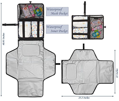 Crystal Baby Smile - Portable Changing Pad - Travel Station - Diaper Baby Clutch Kit - Baby Diapering - Detachable, Wipeable Mat - Mesh And Zippered Pockets (Gray Dots) #TOP4