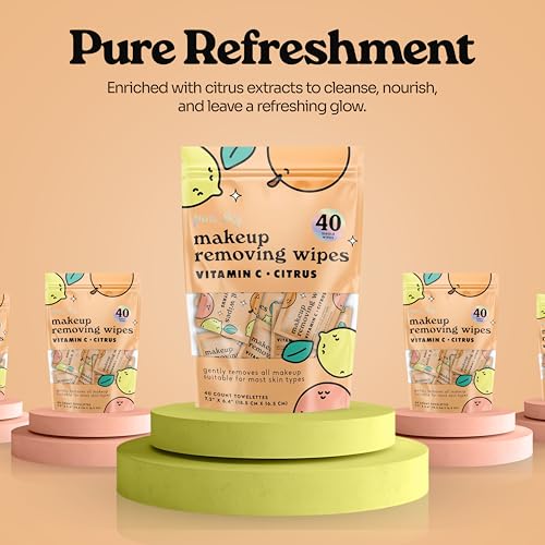 pink sky makeup remover wipe for face - ultra soft mini makeup wipes individually wrapped travel makeup wipe gently cleanse amp remove 40 count 40 wipes vitamin c amp citrus