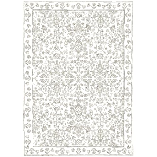 Floral Area Rug 6x9 Washable Taupe Carpet Non Slip Large Boho Thin Farmhouse Throw Accent Rug for Living Room Bedroom Office Kitchen Bathroom